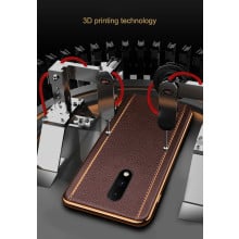Vaku ® OnePlus 7 Vertical Leather Stitched Gold Electroplated Soft TPU Back Cover