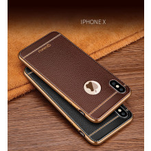 Vaku ® For Apple iPhone XS Max Leather Stitched Gold Electroplated Soft TPU Back Cover