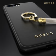 GUESS ® Apple iPhone 8 plus Premium Luther Leather 2K Gold Electroplated + inbuilt ring stand + detachable Tassels Back Case