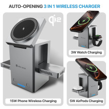 eller santé ® Autopod 3in1 Wireless Charger Qi2 Certified 23W MagSafe Touch To Unfold Charging Stand For iPhone 17/17 Air/17 Pro/17 Pro Max,16/15/14/13/12 Series, AirPods 2/3/Pro Series 9/4/SE