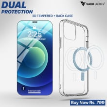 Vaku ® 2in1 Combo MAG-PRO CLEAR case for iPhone 12 mini with Magsafe Wireless Charging Support and Dust filter Tempered Glass