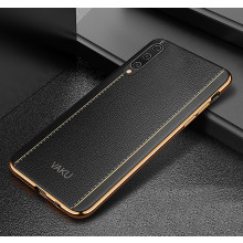 Vaku ® Xiaomi Mi A3 Vertical Leather Stitched Gold Electroplated Soft TPU Back Cover