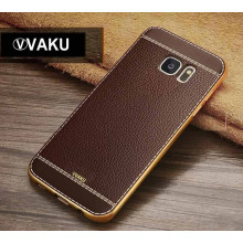 VAKU ® Samsung Galaxy S6 Leather Stitched Gold Electroplated Soft TPU Back Cover