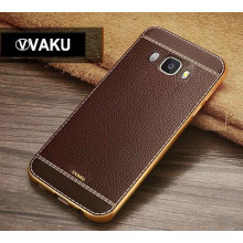 VAKU ® Samsung Galaxy J7 (2016) Leather Stiched Gold Electroplated Soft TPU Back Cover
