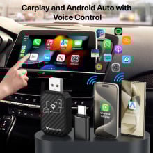 eller santé ® AUTOELITE Wireless CarPlay Adapter With Wireless Android Auto, Bluetooth, GPS Navigation, Voice Control, Car Audio Receiver & Music