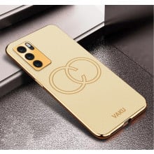 Vaku ® Oppo Reno6 5G Skylar Leather Pattern Gold Electroplated Soft TPU Back Cover