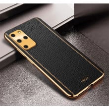 Vaku ® Samsung Galaxy S20 Plus Luxemberg Series Leather Stitched Gold Electroplated Soft TPU Back Cover