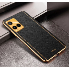 Vaku ® Vivo Y21G  Luxemberg Series Leather Stitched Gold Electroplated Soft TPU Back Cover