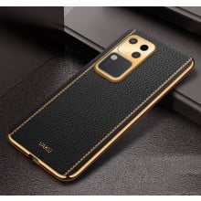 Vaku ® Vivo V30 5G Luxemberg Leather Pattern Gold Electroplated Soft TPU Back Cover