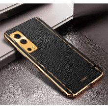Vaku ® Vivo iQoo Z3 5G Luxemberg Series Leather Stitched Gold Electroplated Soft TPU Back Cover