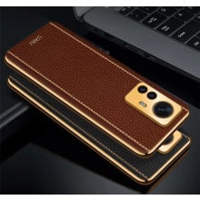 Vaku ® Xiaomi 12 Pro 5G Luxemberg Leather Pattern Gold Electroplated Soft TPU Back Cover
