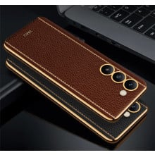 Vaku ® Vivo Y100 4G Luxemberg Leather Pattern Gold Electroplated Soft TPU Back Cover