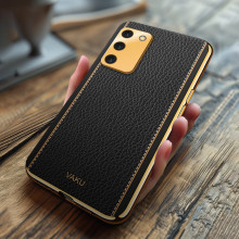 Vaku ® Oppo A53s 5G Luxemberg Series Leather Stitched Gold Electroplated Soft TPU Back Cover