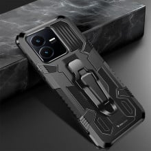 Vaku ® Vivo Y22 Vanguard Military Grade Armor Case with Metal Belt Clip Kickstand Back Cover