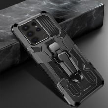 Vaku ® Samsung Galaxy S24 Ultra Vanguard Military Grade Armor Case with Metal Belt Clip Kickstand Back Cover