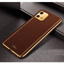 Vaku ® Oppo A16e Luxemberg Series Leather Stitched Gold Electroplated Soft TPU Back Cover