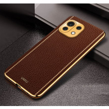 Vaku ® Xiaomi Mi 11 Lite Luxemberg Series Leather Stitched Gold Electroplated Soft TPU Back Cover