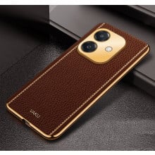 Vaku ® Oppo A3X 5G Luxemberg Leather Pattern Gold Electroplated Soft TPU Back Cover