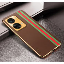 Vaku ® OnePlus Nord 2T Felix Line Leather Stitched Gold Electroplated Soft TPU Back Cover Case