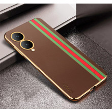 Vaku ® Vivo Y17s Felix Line Leather Stitched Gold Electroplated Soft TPU Back Cover Case
