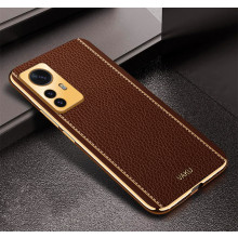 Vaku ® Xiaomi 12 Pro 5G Luxemberg Leather Pattern Gold Electroplated Soft TPU Back Cover