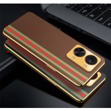 Vaku ® OnePlus Nord 2T Felix Line Leather Stitched Gold Electroplated Soft TPU Back Cover Case
