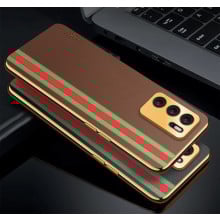 Vaku ® Oppo A16 Felix Line Leather Stitched Gold Electroplated Soft TPU Back Cover Case