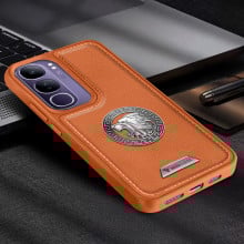 Vaku ® Vivo Y300 5G Regal Shield Metal Lion Engraved Leather Protective Back Cover