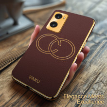 Vaku ® Oppo A96 4G Skylar Leather Pattern Gold Electroplated Soft TPU Back Cover