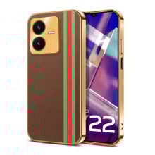 Vaku ® Vivo Y22 Felix Line Leather Stitched Gold Electroplated Soft TPU Back Cover Case
