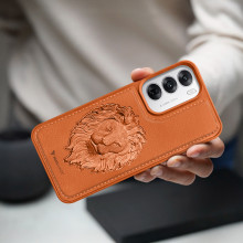 Vaku ® Oppo Reno12 5G Lion Embossed Luxury Designer Leather Protective Back Cover