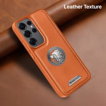 Vaku ® Samsung Galaxy S24 Ultra Regal Shield Metal Lion Engraved Leather Protective Back Cover