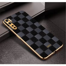 Vaku ® Oppo F15 Cheron Series Leather Stitched Gold Electroplated Soft TPU Back Cover