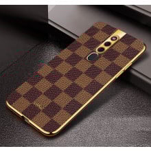 Vaku ® Oppo F11 Pro Cheron Series Leather Stitched Gold Electroplated Soft TPU Back Cover