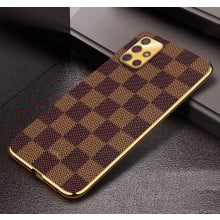 Vaku ® Samsung Galaxy A51 Cheron Series Leather Stitched Gold Electroplated Soft TPU Back Cover