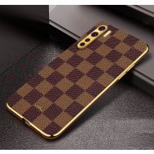 Vaku ® Oppo F15 Cheron Series Leather Stitched Gold Electroplated Soft TPU Back Cover