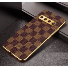 Vaku ® Samsung Galaxy S10 Cheron Series Leather Stitched Gold Electroplated Soft TPU Back Cover