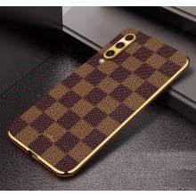 Vaku ® Samsung Galaxy A50s Cheron Series Leather Stitched Gold Electroplated Soft TPU Back Cover
