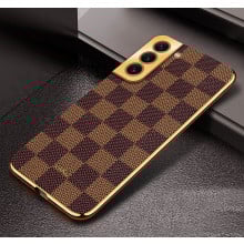 Vaku ® Samsung Galaxy S21 Plus Cheron Series Leather Stitched Gold Electroplated Soft TPU Back Cover