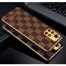 Vaku ® Redmi Note 11T 5G Cheron Series Leather Stitched Gold Electroplated Soft TPU Back Cover