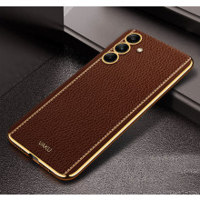 Vaku ® Samsung Galaxy S24 Plus Luxemberg Leather Pattern Gold Electroplated Soft TPU Back Cover