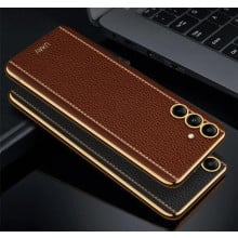 Vaku ® Samsung Galaxy S23 FE Luxemberg Leather Pattern Gold Electroplated Soft TPU Back Cover