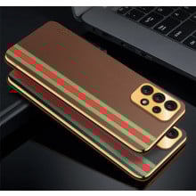 Vaku ® Samsung Galaxy A73 5G Felix Line Leather Stitched Gold Electroplated Soft TPU Back Cover