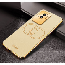 Vaku ® Vivo Y02 Skylar Leather Pattern Gold Electroplated Soft TPU Back Cover Case