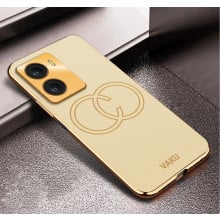 Vaku ® Vivo T2x 5G Skylar Leather Pattern Gold Electroplated Soft TPU Back Cover