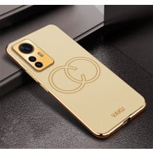 Vaku ® Xiaomi 12 Pro 5G Skylar Leather Pattern Gold Electroplated Soft TPU Back Cover