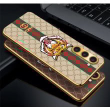 Vaku ® Samsung Galaxy S23 Plus Lynx Leather Stitched Gold Electroplated Soft TPU Back Cover Case