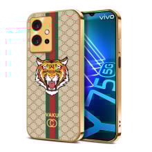 Vaku ® Vivo Y75 5G Lynx Designer Leather Pattern Gold Electroplated Soft TPU Back Cover Case