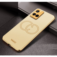 Vaku ® Vivo Y21G Skylar Leather Pattern Gold Electroplated Soft TPU Back Cover