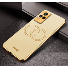 Vaku ® Vivo Y73 Skylar Leather Pattern Gold Electroplated Soft TPU Back Cover